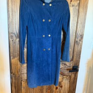 Artico- Axels Blue Double-Breasted Lamb Suede Coat